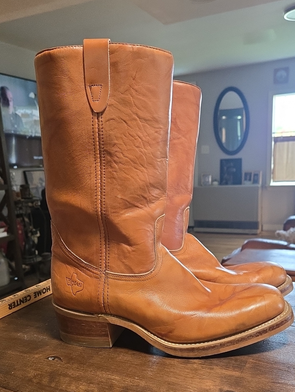 1970s Texas Brand Leather Campus Boots Mens 11.5 D Oil Tanned Cowhide